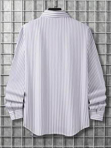 Manfinity Homme Áo sơ mi nam đơn giản kẻ sọc xanh trắng dệt kim - Xám - Xem 2