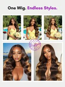 ALL READY WIG Bye Bye Slip 7x5 Spitze Gemischte Farben Braun mit Karamell Highlights Bye Bye Knoten Lose Welle Haarteil mit Zugband Tragbar Ohne Kleber Transparente Spitze 100% Echthaar Kann Gefärbt Werden - SNatural/4/27 - Übersicht 5