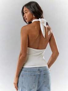 Glamine Women's Fashion Metal Buckle Knit Vest - White - View 2