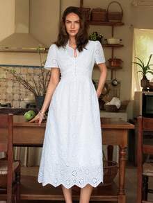 Dayvera 女士刺绣褶皱长裙，时尚百搭，适合约会和派对 - 白色 - 查看 6