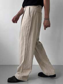 DAZY Khaki Solid Color Casual Pants For Men - Khaki - View 8