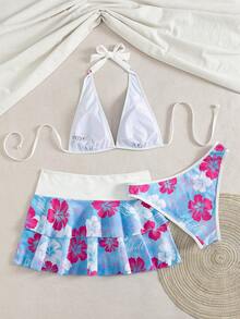 Bellisia Bộ bikini 3 mảnh mùa hè dành cho nữ, họa tiết hoa, kiểu dáng dự tiệc âm nhạc, váy yếm, phong cách thường ngày, thích hợp cho kỳ nghỉ. - Nhiều màu - Xem 2