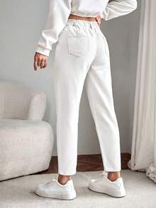 EMERY ROSE Women's Summer Paperbag Waist Straight Leg Jeans - White - View 5