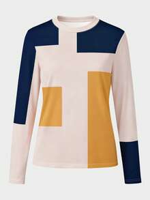 SHEIN LUNE 女士三件套长袖T恤套装，适合秋季穿着，成熟条纹印花上衣，撞色拼接印花上衣，经典简约设计，日常及户外百搭。 - 彩色 - 查看 6