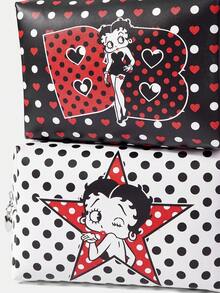 Betty Boop x SHEIN Bộ ba món trong suốt chấm bi đen trắng cổ điển của Miss Betty - màu đen - Xem 3