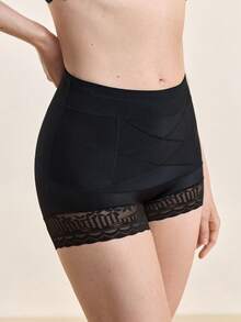 1件装女士无缝高腰塑身内裤，蕾丝收腹提臀塑形瘦身内衣 - 黑色 - 查看 4