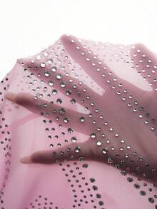 Amplova Vestido mini transparente con patrón de mariposa y diamantes para mujeres, nuevo 2026 - Rosa Pálido - Ver 14