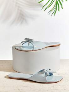 SHUZIA Dép lê nữ quai thắt nút, kiểu dáng thanh lịch, thoải mái, thích hợp cho mùa hè. - Màu xanh lam - Xem 5