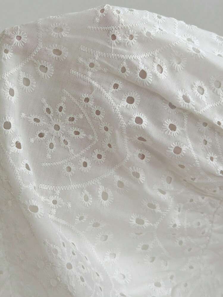 Easowa Curve Plus Size Women's White Eyelet Embroidered Knot Decor Sleeveless Summer Dress,Boho Picnic Holiday Beach Vacation Outfits,Fashion Casual Mini Dresses - White - View 9