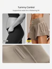 GLOWMODE 4英寸 VitalSwift Chase Every Mile 高腰防卷边收腹轻盈速干抑菌内置内裤跑步短裤训练网球慢跑跑步健身运动服 - 卡其色 - 查看 4