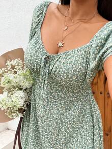 Sunnyshic Plus Size Diamond Collar Pattern Print A-Line Short Sleeve Dress - Multicolor - View 6