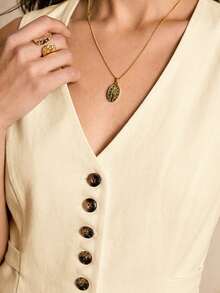 Poéselle 女士休闲V领单排扣无袖背心，纯色，适合日常通勤，夏季 - 米色 - 查看 3