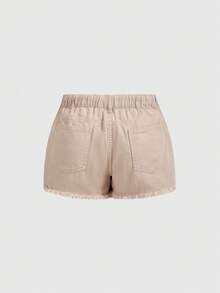 Sweetra Quần short denim kaki dáng rộng, đa năng dành cho nữ cỡ lớn. - Màu Khaki - Xem 2