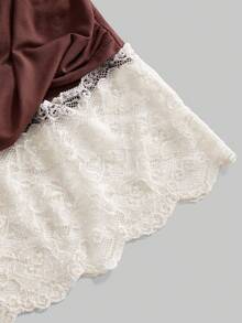 ROMWE Hippie Áo camisole nữ kiểu retro vintage 2 trong 1 phối màu tương phản, chất liệu ren, cổ xếp ly, thích hợp cho lễ hội âm nhạc. - màu nâu - Xem 3