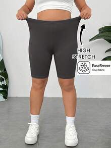 SHEIN EZwear Quần short bó sát cạp cao, co giãn, màu xám đậm, cỡ lớn, giúp thon gọn vóc dáng. - Màu xám đen - Xem 1