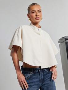SHEIN Haute Áo choàng ngắn có khóa cài - Màu be - Xem 1