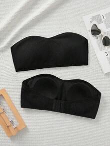 SHEIN 2件套少女简约舒适加厚柔软亲肤吊带文胸套装 - 彩色 - 查看 1