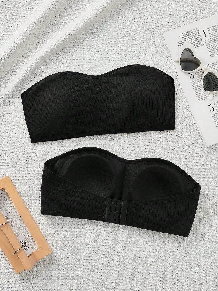 SHEIN 2件套少女简约舒适加厚柔软亲肤吊带文胸套装 - 彩色 - 查看 1