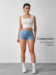 Flexra 女士休闲日常通勤宽腰带束口修身牛仔短裤，夏季 - 藍色 - 查看 6