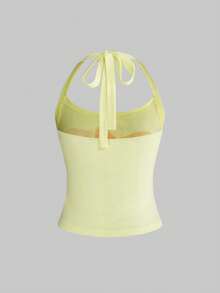 ROMWE Avant Women's Vacation Style All-Match Versatile Hibiscus & Shell Embroidered Print Halter Neck Camisole Set - Multicolor - View 7