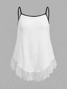 SHEIN EZwear 两件套加大码女式休闲度假黑白撞色包边吊带背心，适合夏季、海滩、音乐节等场合。 - 黑與白 - 查看 3