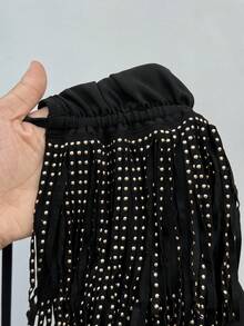 Rustia Plus Size Women Tassel Halter Top, Casual Sexy Music Festival Party Wear, Spring/Summer - Black - View 7