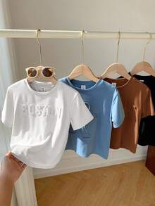 SHEIN 4pcs/Set Young Boys' Casual 3D Letter Print Short Sleeve T-Shirts,Versatile Comfortable Tees For Summer,School,Outings,Back-To-School Season - Multicolor - View 9