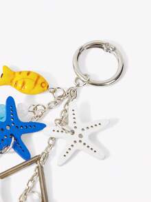 Viva Strut 1 pieza Llavero con cuentas estilo brisa marina, colgante con imitación de estrella de mar y conchas con flecos, colgante para bolso de vacaciones. - Azul - Ver 5