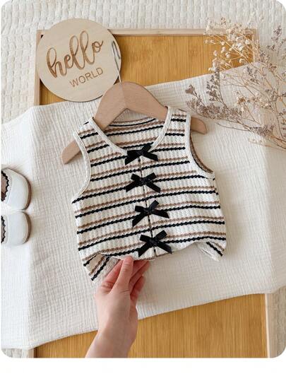 Baby Girl Knitted Contrast Color Striped Casual Top,Tank Top,Summer Outfits,Summer Tops Baby Tops Toddle Girl Top Toddler Girl Stylish Tops Baby Girl Summer Tops,Striped Tops