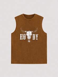 Áo tank top cổ tròn đơn giản dành cho nam, kiểu dáng "Power Totem", phong cách retro Mỹ, unisex, dáng rộng thoải mái, phù hợp cho trang phục mùa hè – Thích hợp cho mặc hàng ngày và các kỳ nghỉ hè. - Cà phê nâu - Xem 1