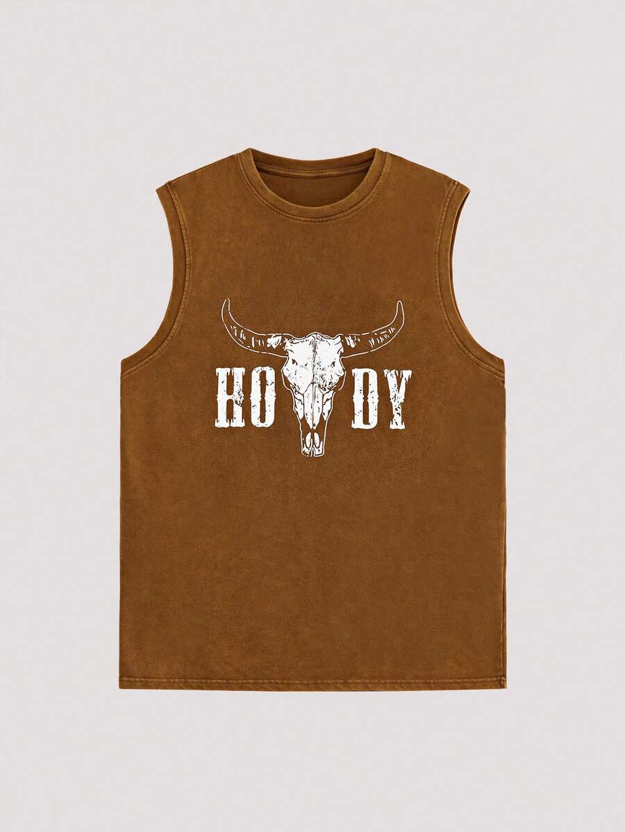 Áo tank top cổ tròn đơn giản dành cho nam, kiểu dáng "Power Totem", phong cách retro Mỹ, unisex, dáng rộng thoải mái, phù hợp cho trang phục mùa hè – Thích hợp cho mặc hàng ngày và các kỳ nghỉ hè. - Cà phê nâu - Xem 1