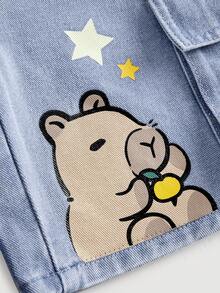 Girlism Tween Girl Fashion Homecoming Streetwear Casual Versatile Design Y2k Vintage Cool Street Cute Cartoon Otter Pattern Blue Loose Workwear School Denim Shorts Dailywear Summer To Rave Festival And Streetwear - Blue - View 4