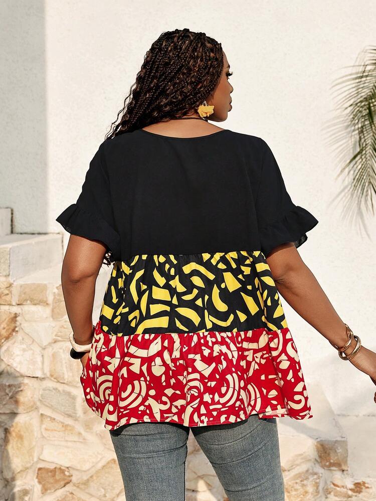 Plus Size Casual Vacation Color Block Mixed Ditsy Floral Shirt,Casual Holiday Style, Casual Holiday Outfits, Summer Fashion, Women's Summer Outfits, Mother's Day Outfits, Country Concert Outfits, Women's Boho Outfits, Women's Western Outfits, Women's Holiday Outfits, Women Summer Clothing Women Plus Clothing Business Casual Woman S Summer Clothes Women Plus Clothing Formal