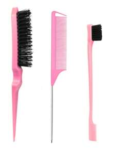 3 件套，儿童及婴儿专用后梳、尖尾梳、蓬松梳，可抚平头发 - 粉色 - 查看 2