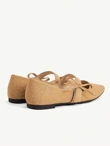CUCCOO CHICEST Pointed Toe Commuter Rhinestone Embellished Strap Bow Decor Flat Shoes - Rust Brown - View 4