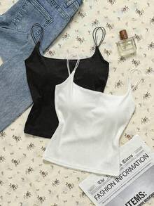 Attitoon 2pcs/Set Women's Backless Tight Camisole Set, Backless Camisole For Women's Summer Outfit,Summer Top - Multicolor - View 2