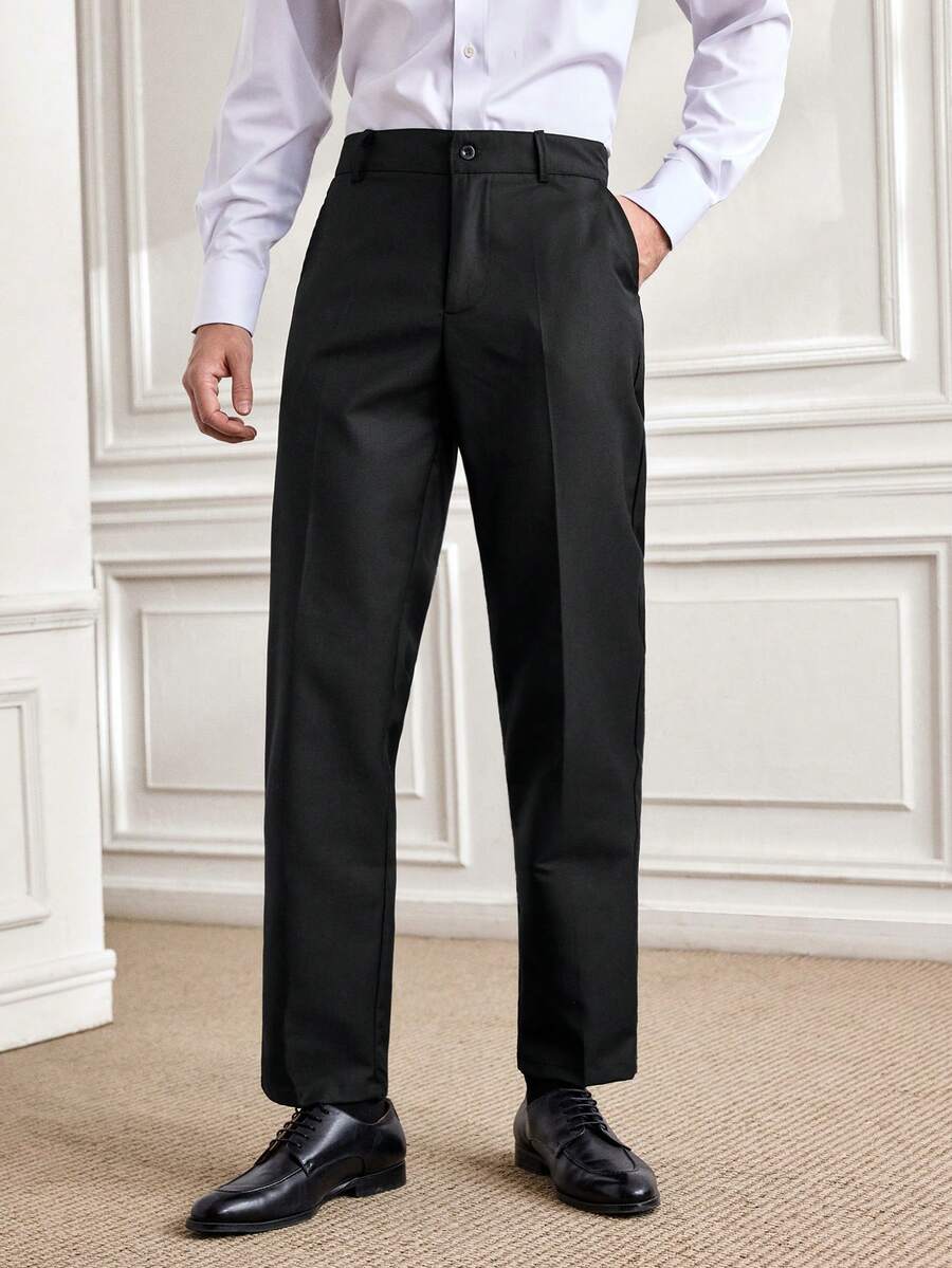 Officeau Quần âu dài màu đen dành cho nam, quần âu màu trơn dành cho quý ông, dành cho mùa thu - màu đen - Xem 1
