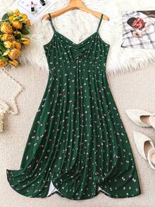 SHEIN Unity Plus Size Women Ditsy Floral Casual Spaghetti Strap Dress - Multicolor - View 1