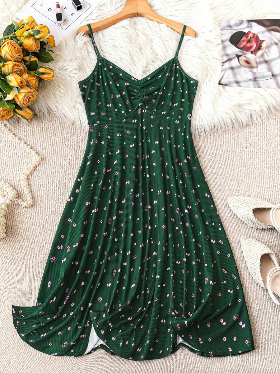 SHEIN Unity Plus Size Women Ditsy Floral Casual Spaghetti Strap Dress - Multicolor - View 1