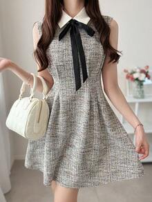 FRIFUL 女士常规翻领A字无袖连衣裙 - 杏色 - 查看 2