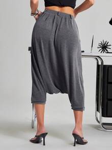 SHEIN Haute Women's Sexy Casual Drop Crotch Harem Knit Pants - Grey - View 6
