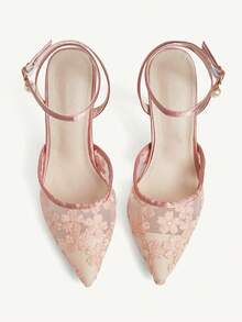 CUCCOO CHICEST Women Shoes Autumn New Mesh Strap Stiletto High Heels Pointed Toe Closed Toe Embroidered Sandals - Pink - View 2