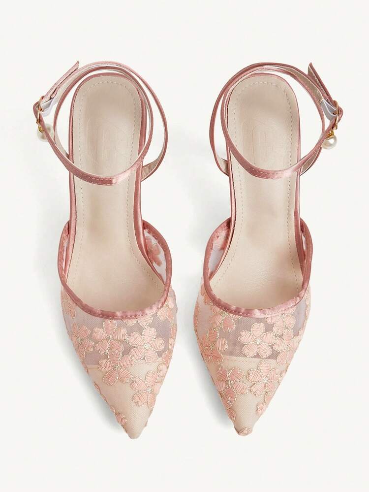 CUCCOO CHICEST Women Shoes Autumn New Mesh Strap Stiletto High Heels Pointed Toe Closed Toe Embroidered Sandals