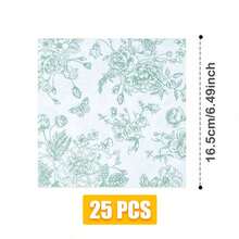 绿色花朵造型方形花瓣一次性餐盘、餐巾纸、纸杯套装，一次性派对用品套装，适合16位客人，适用于生日、婚礼、主题派对、家庭野餐等场合，一次性餐盘派对餐具 - 查看 10