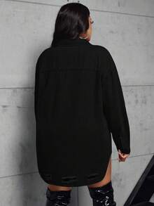 Slaydiva Áo khoác denim không co giãn, thời trang, đa năng, cỡ lớn - màu đen - Xem 2