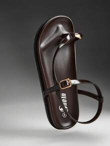 Denimoi Giày sandal đế bằng kim loại vàng thoải mái cho nữ - Màu nâu Sô-cô-la - Xem 6