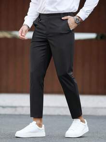 Manfinity Mode Solid Color Casual Summer Pants With Pockets And Belt Loops - Black - View 5