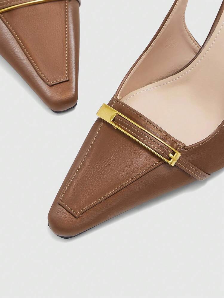 CUCCOO BIZCHIC Spring And Autumn New Brown Thin Heel Small Square Toe Slingback Closed Toe Commuting Elegant Fashion Versatile Women's High Heel Shoes