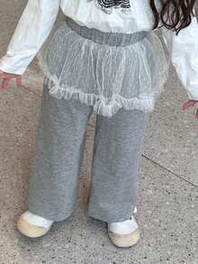 DAZY Baby Girls Casual Mesh Patchwork Korean Style 2 In 1 Bottom Toddler - Light Grey - View 3