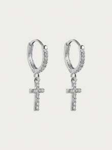 Glisma Cubic Zirconia Cross Drop Earrings - Silver - View 3